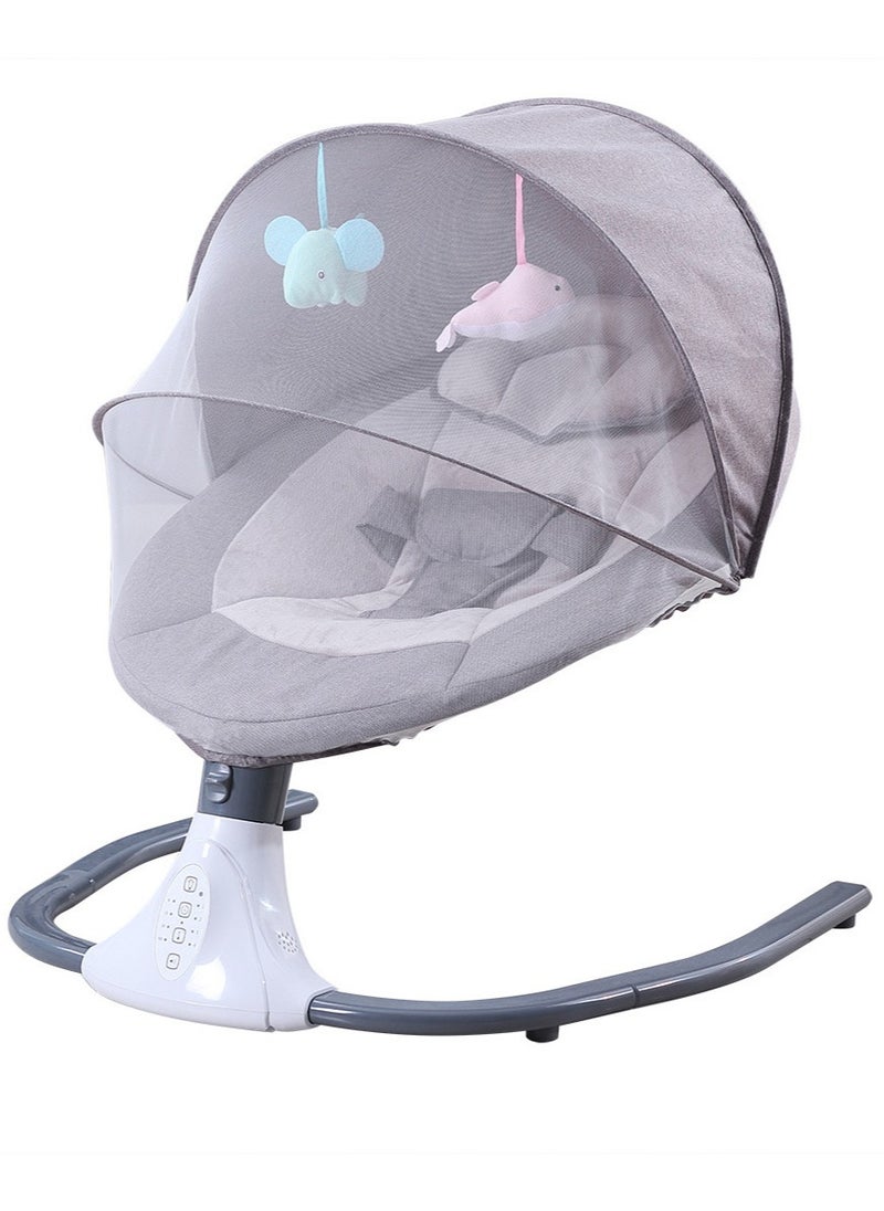 Baby Electric Rocking Chair, Portable Baby Swing Crib for Infants with Mosquito Net, 4 Speed Infant Swing Smart Bluetooth Electric Cradle with Remote Control (Grey)