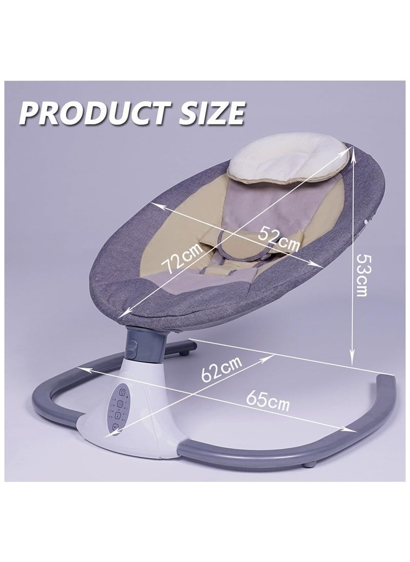 Baby Electric Rocking Chair, Portable Baby Swing Crib for Infants with Mosquito Net, 4 Speed Infant Swing Smart Bluetooth Electric Cradle with Remote Control (Grey)