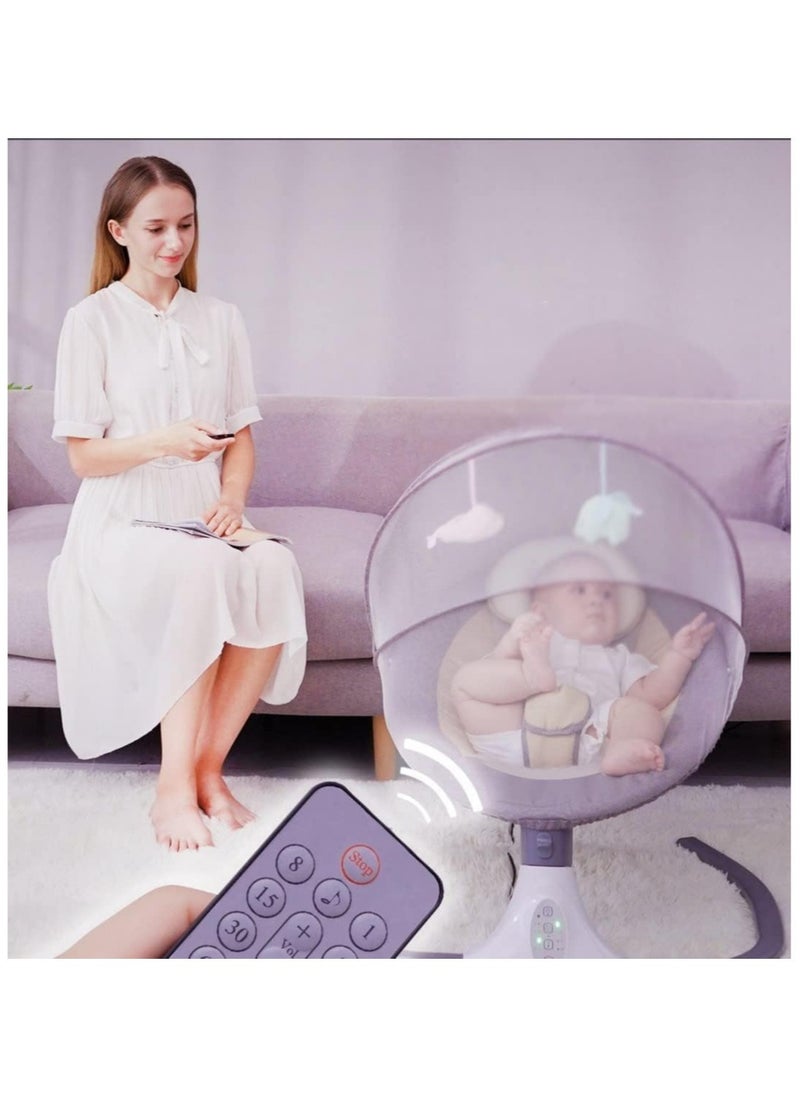 Baby Electric Rocking Chair, Portable Baby Swing Crib for Infants with Mosquito Net, 4 Speed Infant Swing Smart Bluetooth Electric Cradle with Remote Control (Grey)