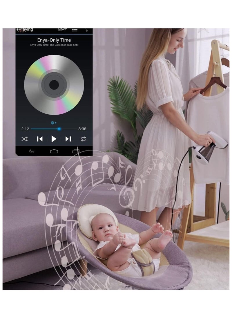 Baby Electric Rocking Chair, Portable Baby Swing Crib for Infants with Mosquito Net, 4 Speed Infant Swing Smart Bluetooth Electric Cradle with Remote Control (Grey)