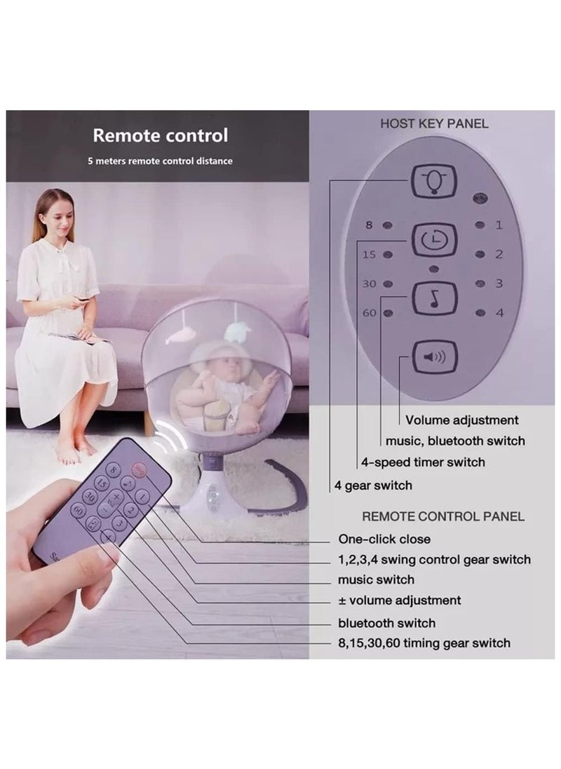 Baby Electric Rocking Chair, Portable Baby Swing Crib for Infants with Mosquito Net, 4 Speed Infant Swing Smart Bluetooth Electric Cradle with Remote Control (Grey)