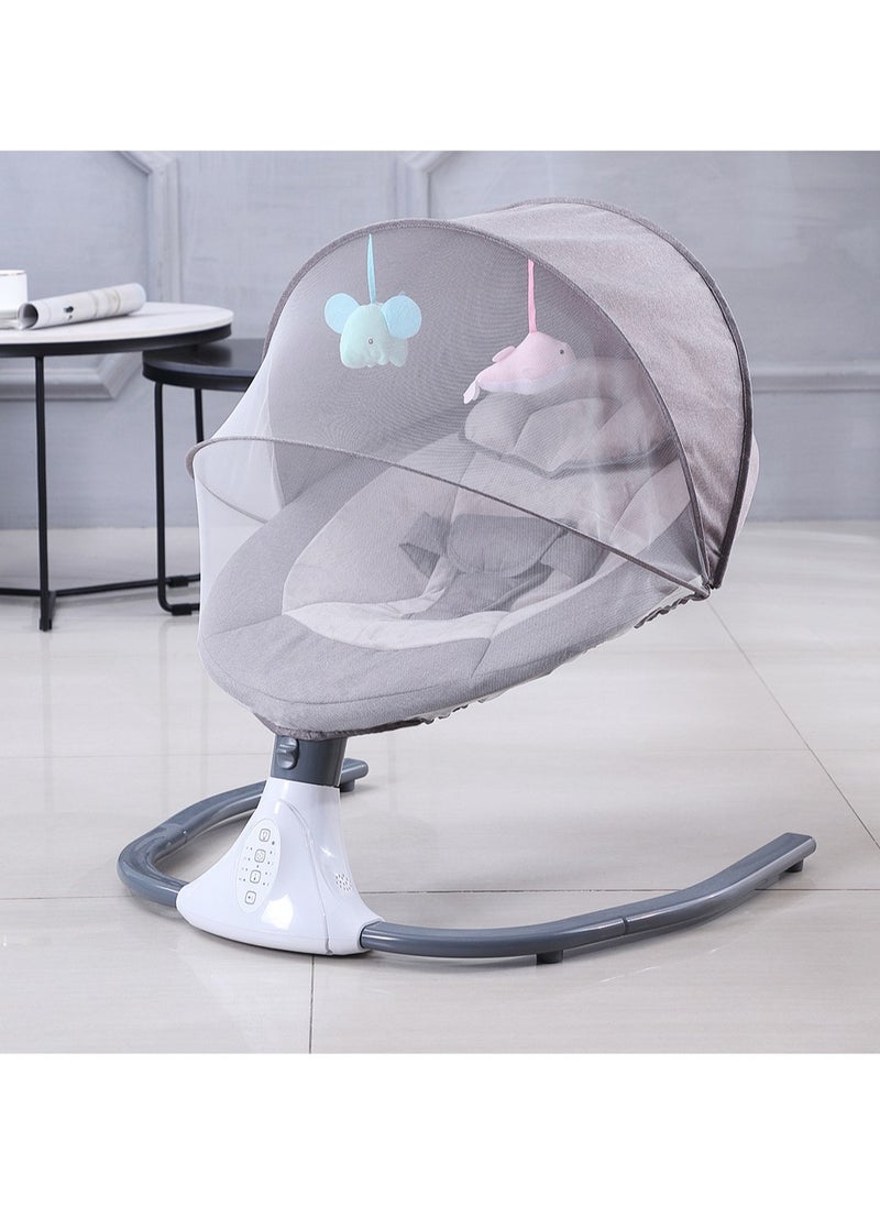 Baby Electric Rocking Chair, Portable Baby Swing Crib for Infants with Mosquito Net, 4 Speed Infant Swing Smart Bluetooth Electric Cradle with Remote Control (Grey)