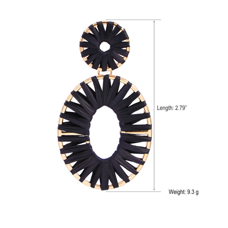 BaubleStar Raffia Tassel Fringe Rattan Hoop Drop Statement Earrings Black Tiered Thread Handmade Round Oval Cirle Dangle Fashion Jewelry for Women - Image 4