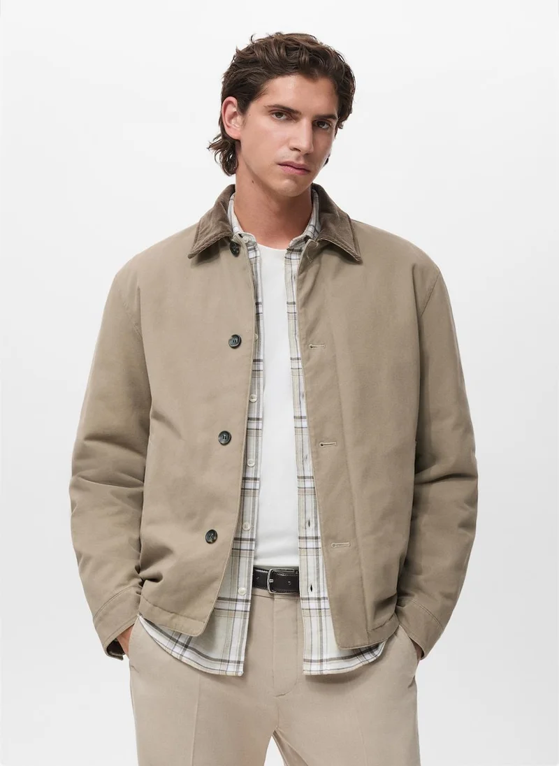Mango Man Quilted jacket with corduroy collar