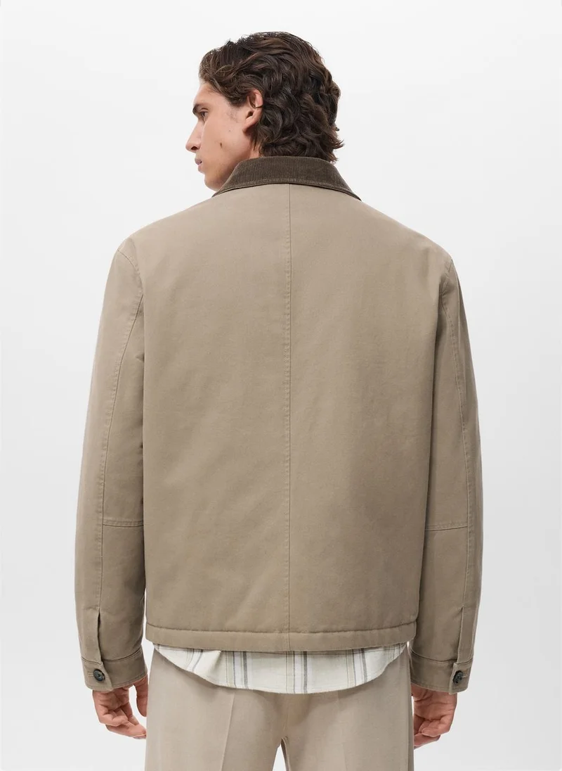Mango Man Quilted jacket with corduroy collar