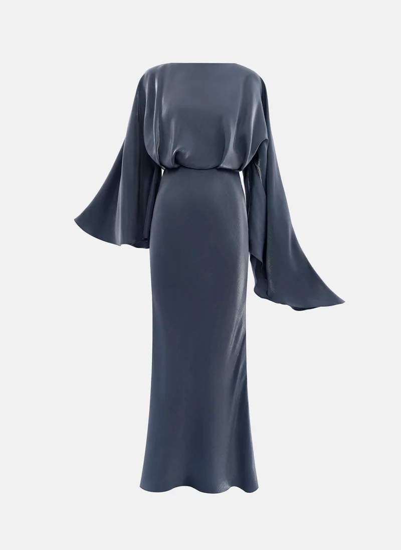 Lichi Satin maxi dress with puff sleeves