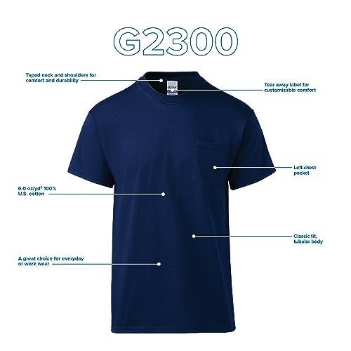 Gildan Adult Ultra Cotton T-Shirt with Pocket, Style G2300, 2-Pack, Navy, X-Large - Image 4