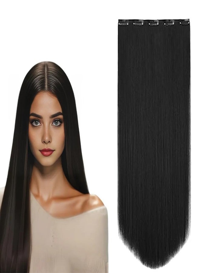 VIVIAN Women's Full Head 22 Inch Hair Extension Wig - Synthetic Straight Black Hair Pieces with 5 Clip Wig Fluffy & Not Tangled - Image 1