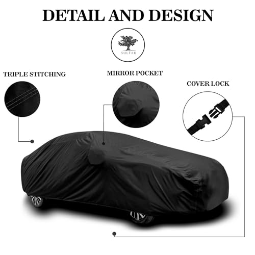 Sulfar 100% Water Resistant Car Body Cover Compatible with Mirror for Toyota Wigo (Triple Stitched, Full Bottom Elastic, Black) - Image 4