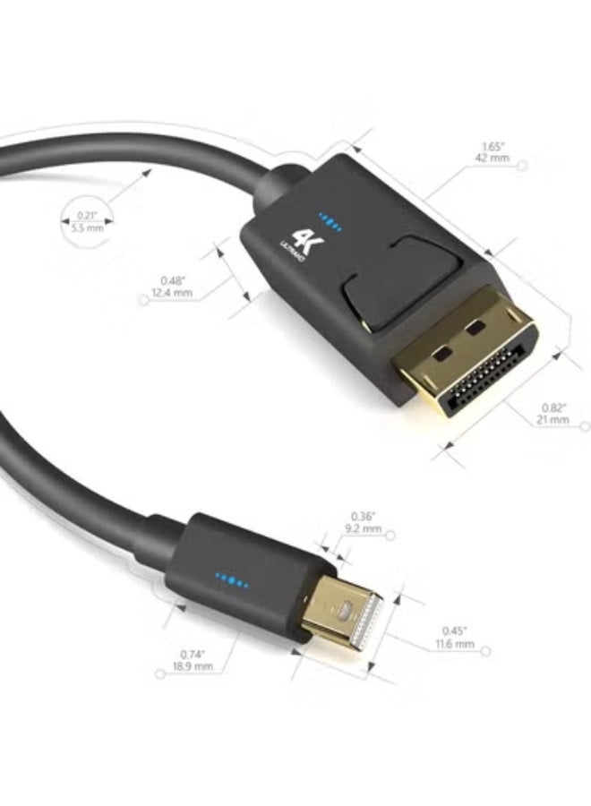 كابل منفذ عرض صغير إلى منفذ عرض – متوافق مع ثاندربولت، 3 متر، UHD 4K 60Hz، موصل DP ذكر مع قفل، أسود - Image 2