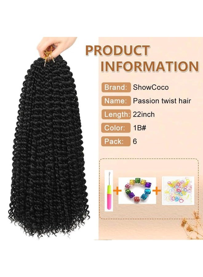 ShowCoco Passion Twist Hair 22 Inch Water Wave Crochet Hair 6 Packs Passion Twists Braiding Hair Long Bohemian Synthetic Hair Passion Twist Hair Extensions(22inch, #1B) - Image 2