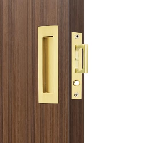 Dontay Sliding Pocket Door Handles 304 Stainless Steel Non Locking Pocket Door Hardware Recessed Flush Finger Pulls Heavy Duty Edge Pull with Pop Out Ring Pull Satin Brass 2 Set 472 Inch - Image 1