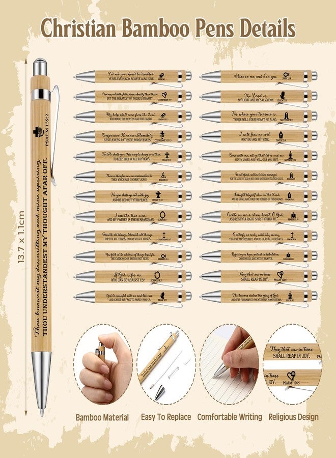 Feifeiya 25 Sets Christian Easter Gifts Bulk Bible Verse Pens Keychains and Emergency Number Bookmarks Religious Party Favors for Father Pastor Church Baptism Sunday School(Wood Color) - Image 2