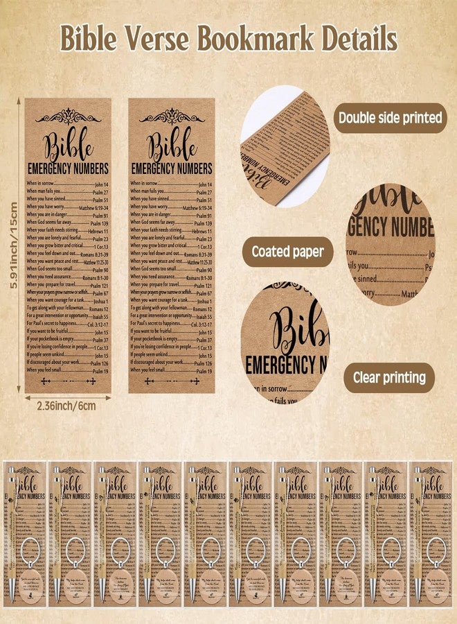 Feifeiya 25 Sets Christian Easter Gifts Bulk Bible Verse Pens Keychains and Emergency Number Bookmarks Religious Party Favors for Father Pastor Church Baptism Sunday School(Wood Color) - Image 4