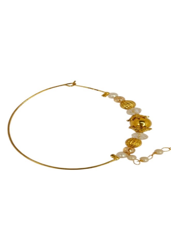 SUN SHINE Traditional Pearl and Gold-Tone Nose Ring Chain with Hoop Design - Image 2