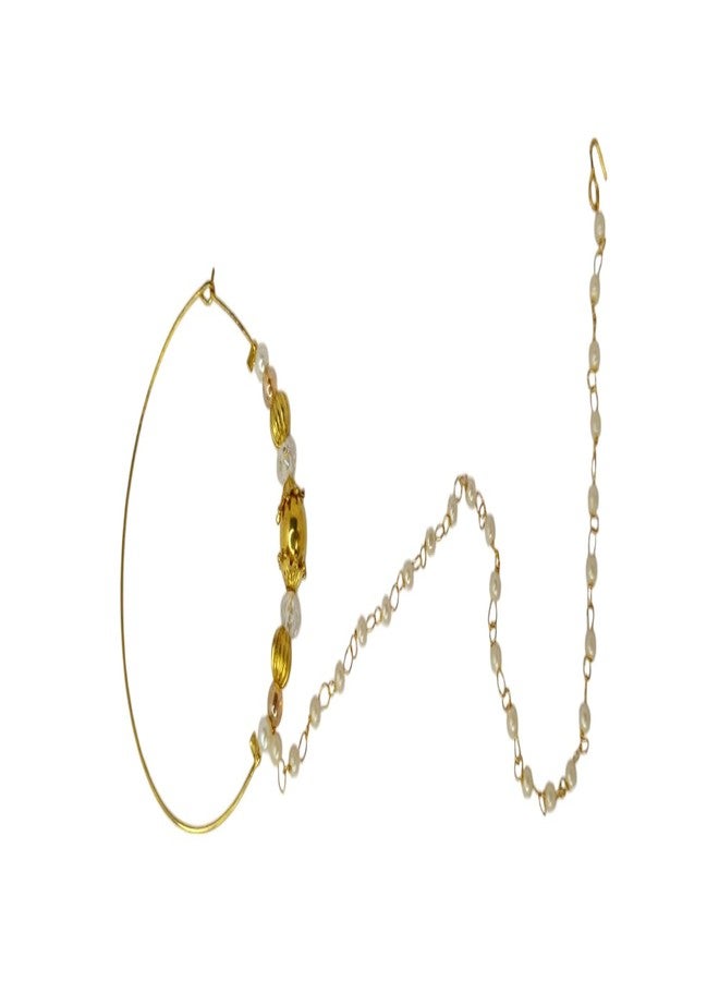 SUN SHINE Traditional Pearl and Gold-Tone Nose Ring Chain with Hoop Design - Image 1