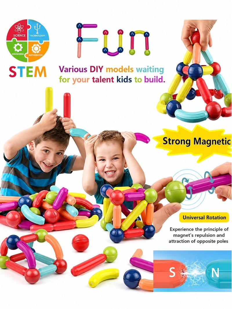 O2. 42PCS Magnetic Building Sticks and Balls Set for Kids 3+ – Educational Construction Toy with Colorful Magnetic Rods and Balls for Creative Shape Building and Imaginative Play - Image 2