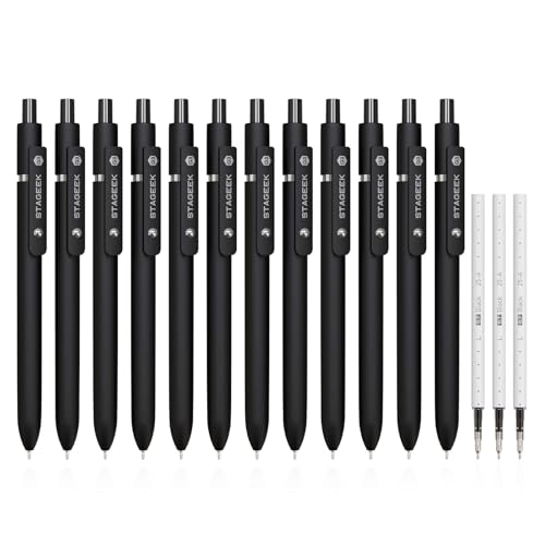 STAGEEK Black Gel Pens GX3, 12Pcs Fine Point Smooth Writing Pens with 3 Extra Refills, Quick Dry Black Ink Pens for Journaling, Office, Note Taking, School Supplies, Nurse Aesthetic(Black) - Image 1