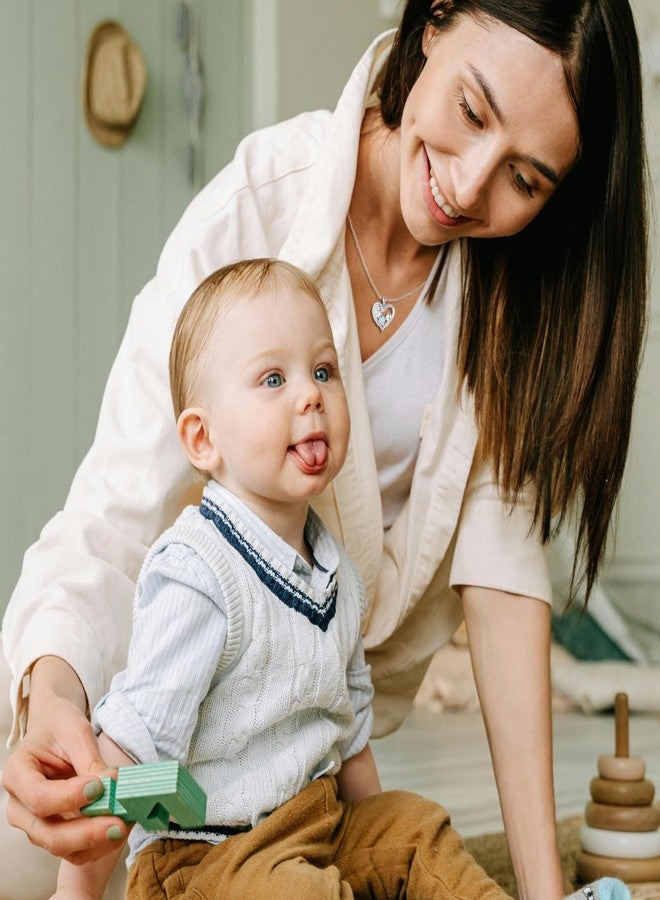 FANCIME Mom Birthstone Necklace Opal Mother and Child Love Heart Necklace I Love You Mom Gifts Mothers Day October Jewelry Gifts for Grandmother Women Wife, 16"+2" Inches - Image 5