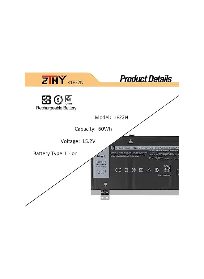 ZTHY New 1F22N Laptop Battery Replacement For Dell Alien Ware M15 P79F M17 R1 P37E P37E001 Dell G7 7590 G7 7790 G5 5590 5590-D2783W D2743B D2843W Series 0Hywxj Hywxj 0Jjpfk Jjpfk 15.2V 60Wh 4Cell - Image 3