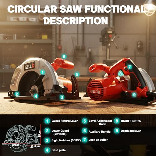IBELL TOOLS IBELL Circular Saw CS85-71 |1400W 185mm Blade, 4800 RPM High-Speed Cutter with Copper Armature Motor, 58mm Cutting Depth, Bevel Cuts up to 45°| For Wood, Marble & Concrete | 6-Month Warranty. - Image 5
