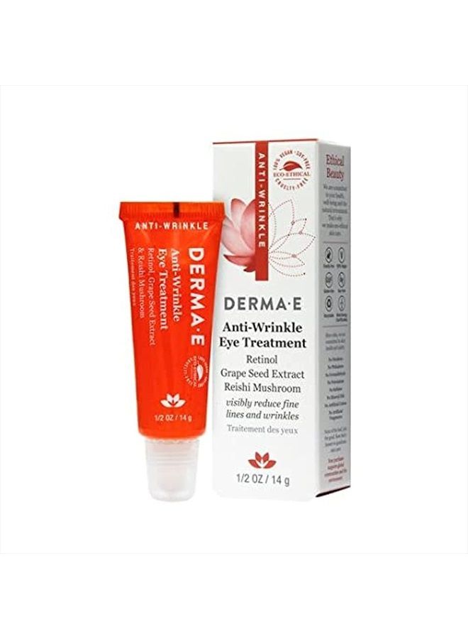 derma-e Anti-Wrinkle Eye Treatment – Anti-Aging Eye Cream with Retinol, Grape Seed Extract and Reishi Mushroom – Hydrating Eye Serum for Under Eye and Eyelids, 1/2 oz - Image 1