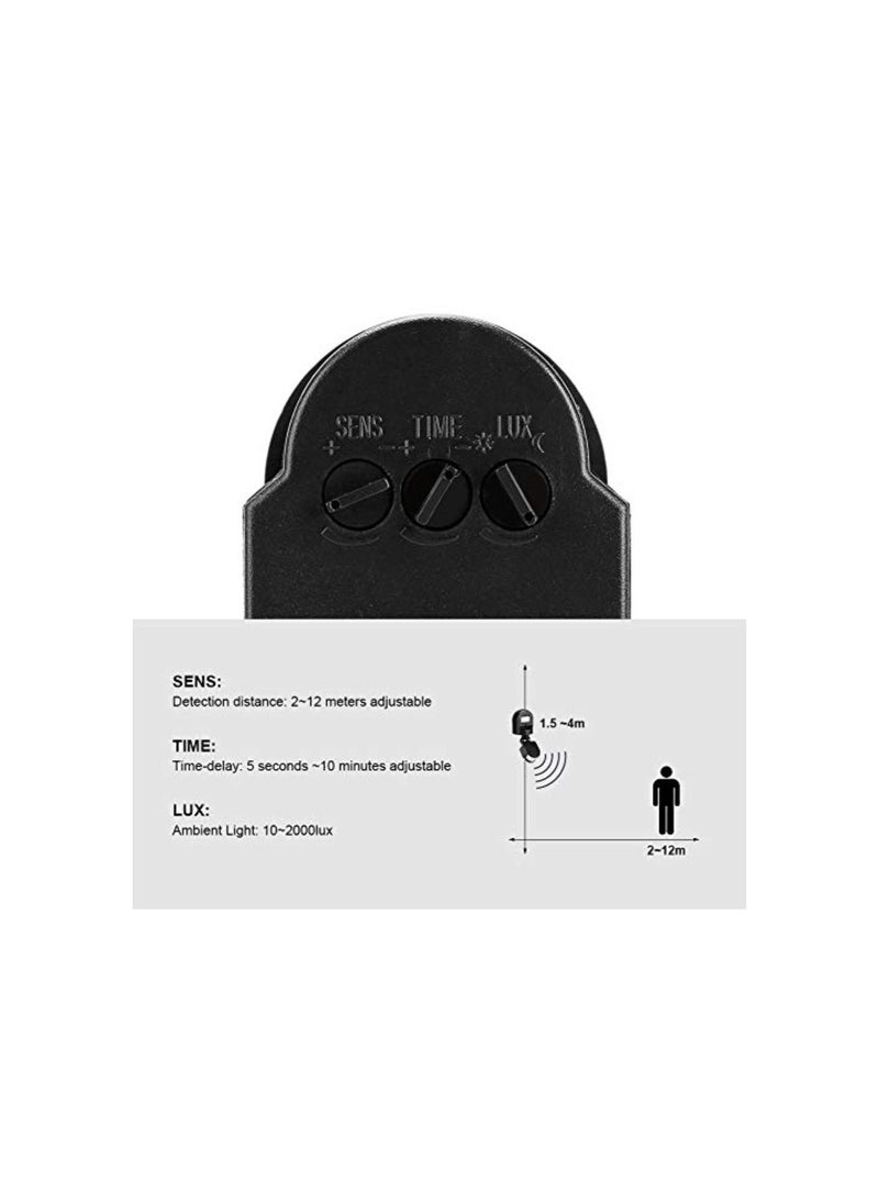 PIR Sensor Switch, Outdoor IP65 Waterproof Adjustable PIR Body Motion Infrared Sensor Detector Light Bulb Switch, Home Lighting Switch with 160° Detection Range 110V-240V(Black)