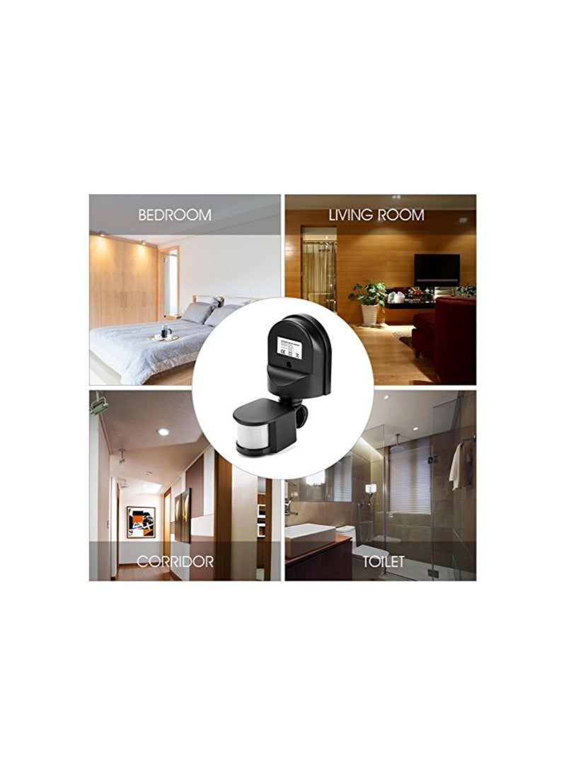 PIR Sensor Switch, Outdoor IP65 Waterproof Adjustable PIR Body Motion Infrared Sensor Detector Light Bulb Switch, Home Lighting Switch with 160° Detection Range 110V-240V(Black)