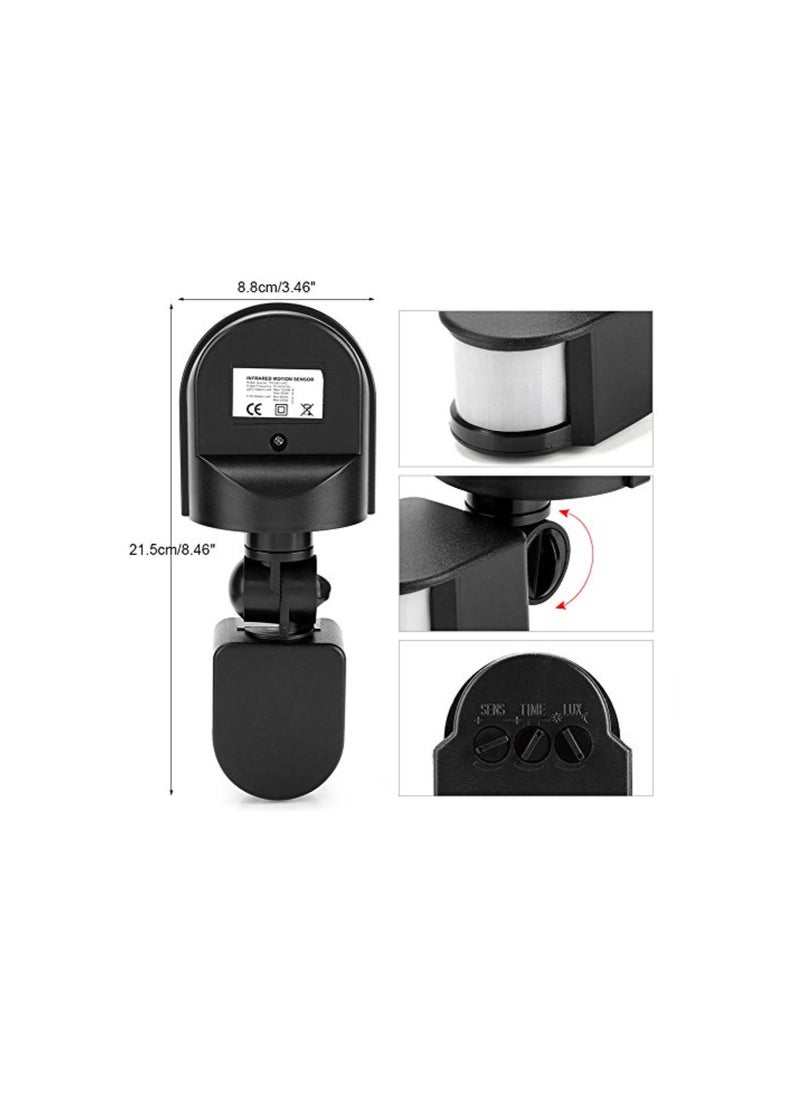 PIR Sensor Switch, Outdoor IP65 Waterproof Adjustable PIR Body Motion Infrared Sensor Detector Light Bulb Switch, Home Lighting Switch with 160° Detection Range 110V-240V(Black)