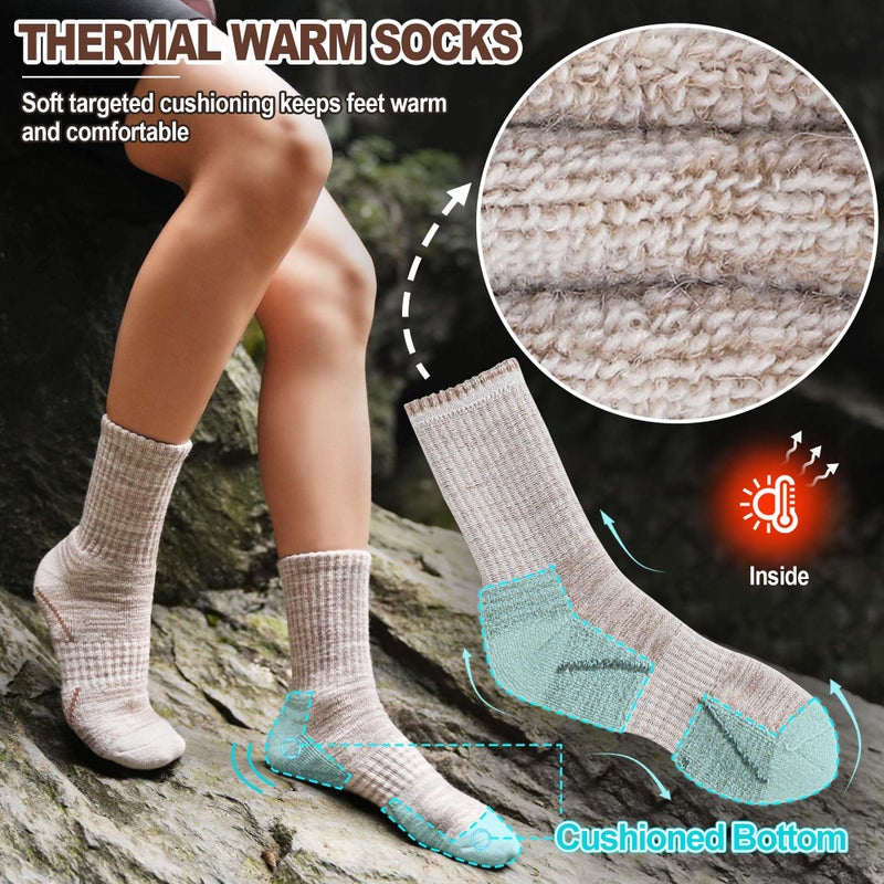 Sandsuced Merino Wool Hiking Socks Thermal Warm Winter Cozy Outdoor Crew Socks 5 Pairs Gift Stocking Stuffers for Women Men(Black/Khaki/Gray,M) - Image 3