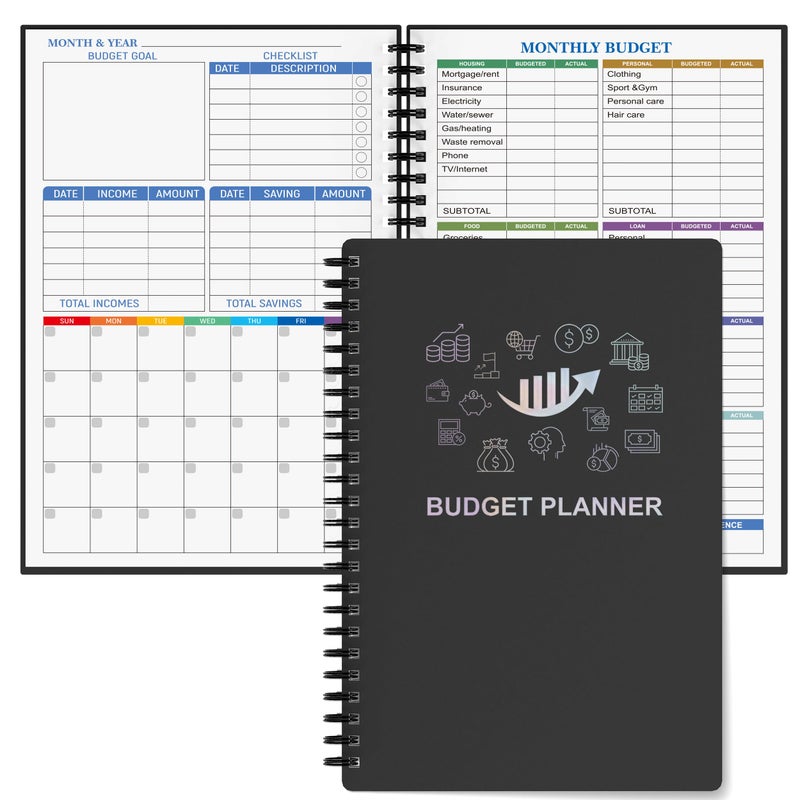 snootion Budget Planner - Monthly Finance Organizer with Expense Tracker Notebook to Manage Your Money Effectively, Undated Finance Planner/Account Book, Start Anytimem,A5(8.6x5.9 inchs),100gsm Paper - Silvery - Image 1