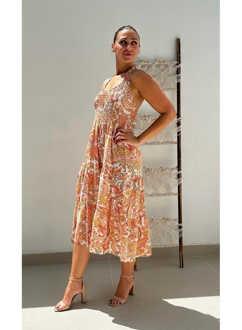 Alorabella Luna Elasticated Halter Dress - Orange  - Image 1