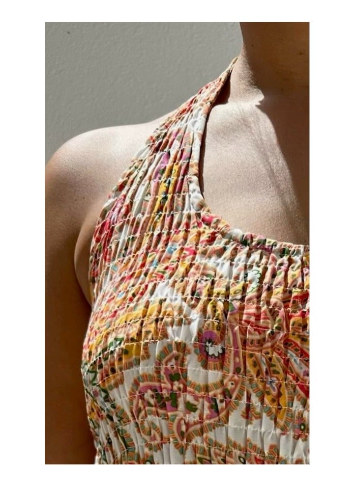 Alorabella Luna Elasticated Halter Dress - Orange  - Image 2