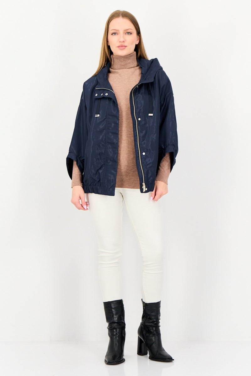 GEOX Women Solid Hooded Jacket, Dark Navy - Image 4