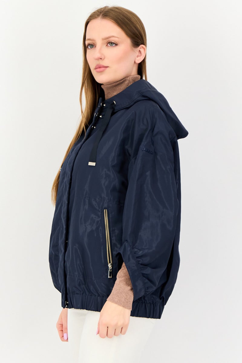 GEOX Women Solid Hooded Jacket, Dark Navy - Image 2