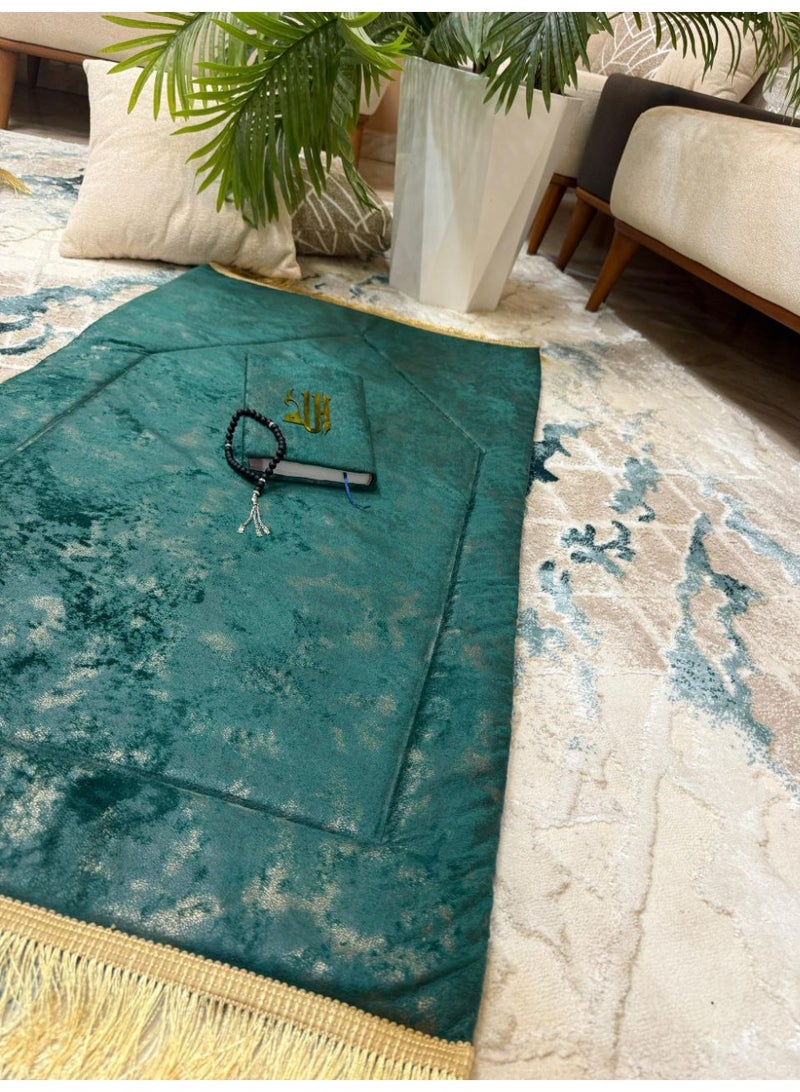 Prayer mat, Quran, and padded prayer beads set – luxurious material with high-density medical foam, 2.2 cm thick - Image 1