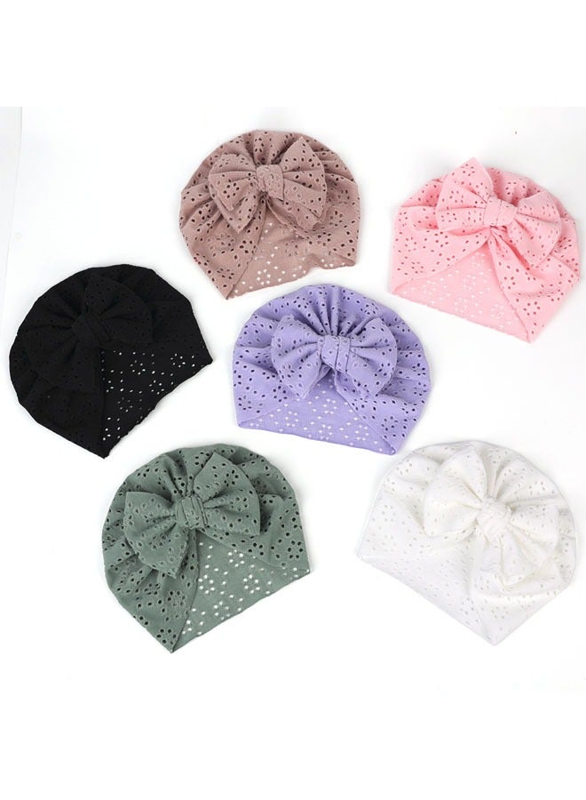 Breathable Soft Big Bow Turban Hats Beanie Caps Headwraps for Baby Girls Infants Toddlers Kids Cute Toddler Cap Bun Knot 6 Pack  - Image 1