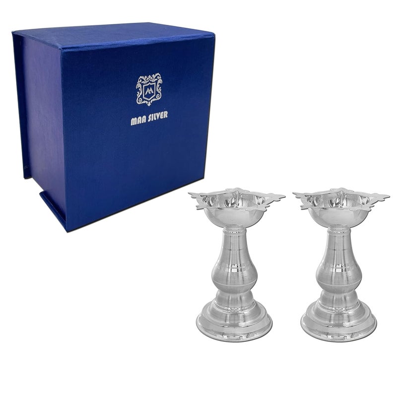 MAA SILVER MAA SILVER Pure Silver Pack of 2 Diya Samai with Beautiful Unique Design BIS Hallmarked Perfect for Gifting and Pooja Use 925 Purity60 Grams Silver  - Image 3