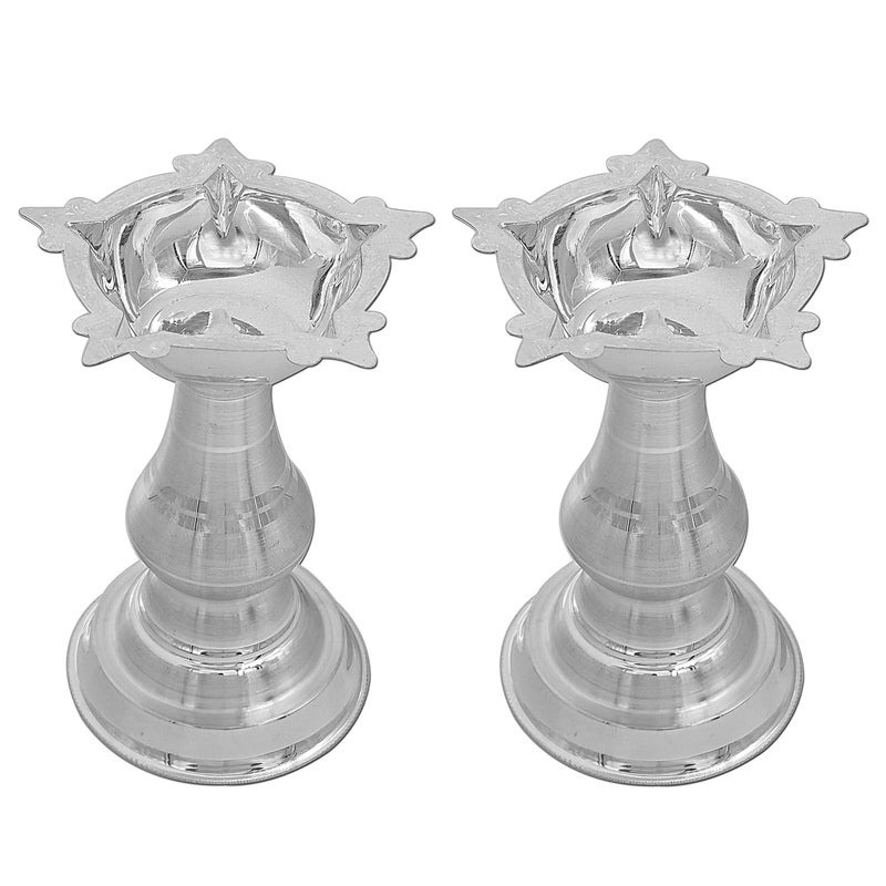 MAA SILVER MAA SILVER Pure Silver Pack of 2 Diya Samai with Beautiful Unique Design BIS Hallmarked Perfect for Gifting and Pooja Use 925 Purity60 Grams Silver  - Image 1