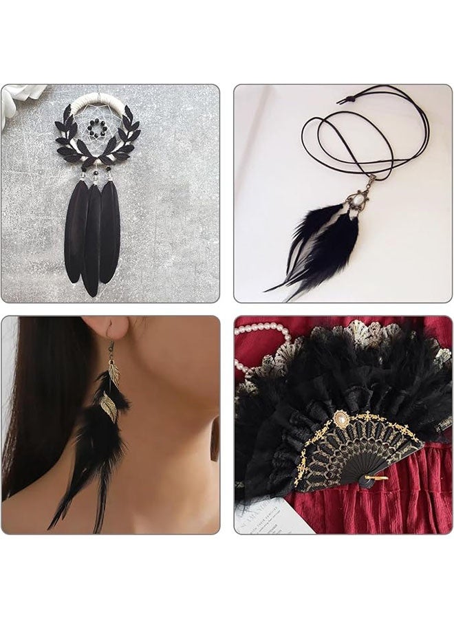 Happy D Mixed black feathers bulk craft supplies, 100 pieces, 5 styles. Soft assorted natural hat feathers for DIY crafts, dreamcatcher supplies, jewelry making, and party costume decorations. - Image 2