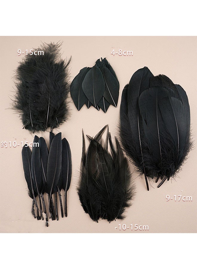 Happy D Mixed black feathers bulk craft supplies, 100 pieces, 5 styles. Soft assorted natural hat feathers for DIY crafts, dreamcatcher supplies, jewelry making, and party costume decorations. - Image 3