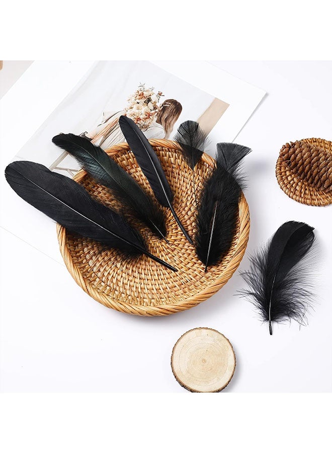 Happy D Mixed black feathers bulk craft supplies, 100 pieces, 5 styles. Soft assorted natural hat feathers for DIY crafts, dreamcatcher supplies, jewelry making, and party costume decorations. - Image 4