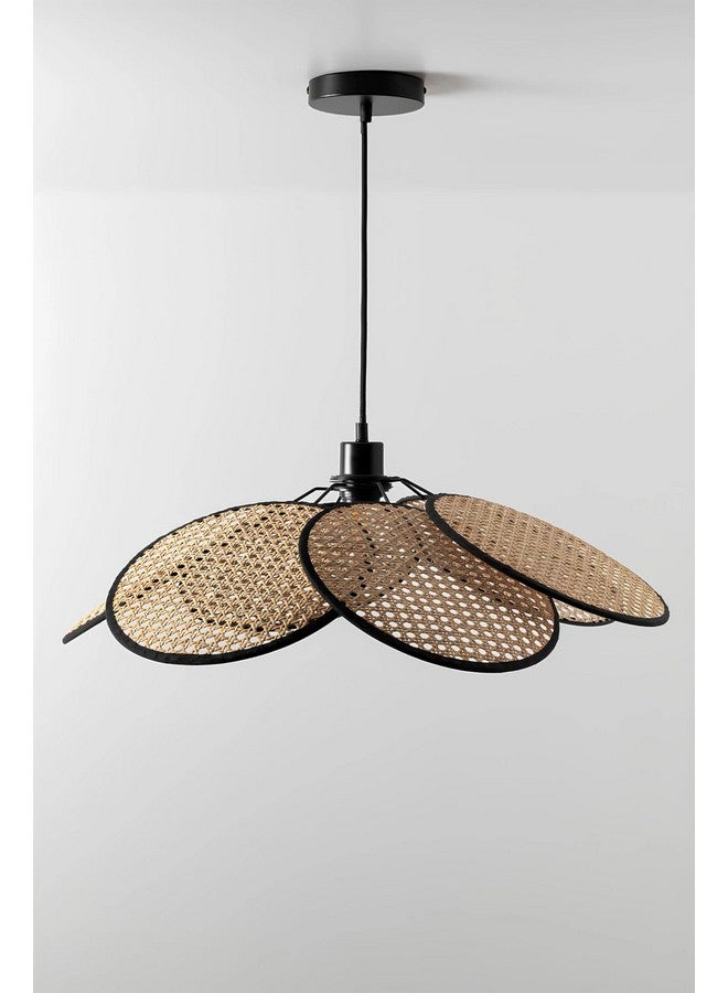 Akway AKWAY Wicker Rattan Hanging lamp Cane Webbing Bamboo Seagrass Premium Ceiling Light (Flower Shape)(Black)(Blub not Included)  - Image 1
