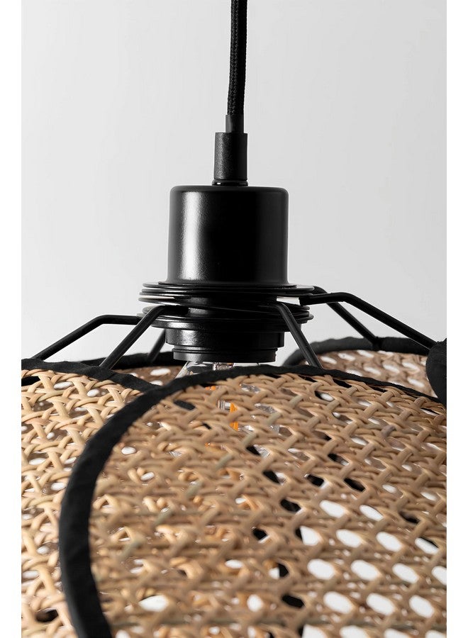 Akway AKWAY Wicker Rattan Hanging lamp Cane Webbing Bamboo Seagrass Premium Ceiling Light (Flower Shape)(Black)(Blub not Included)  - Image 4