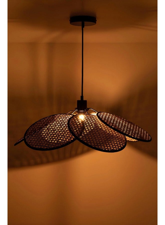 Akway AKWAY Wicker Rattan Hanging lamp Cane Webbing Bamboo Seagrass Premium Ceiling Light (Flower Shape)(Black)(Blub not Included)  - Image 2