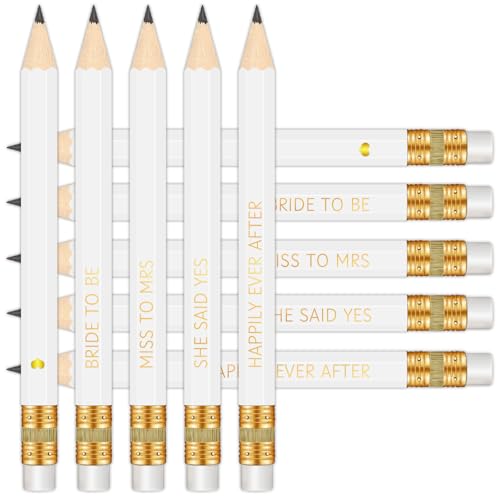 Vusnud 50Pcs - Bridal Shower Sharpened Half Pencils with Erasers, Pre-sharpened Pencils for Bridal Shower & Wedding Games, 4 Inches (White - Happily Ever After) - Image 1