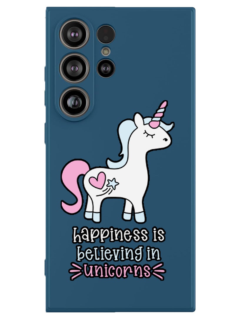 Theodor Protective Slim Fit Case Liquid Silicone Cover with Full Body Protection Anti-Scratch Shockproof Case For Samsung Galaxy S25 Ultra (Blue) - Happiness is believing in Unicorns - Image 1