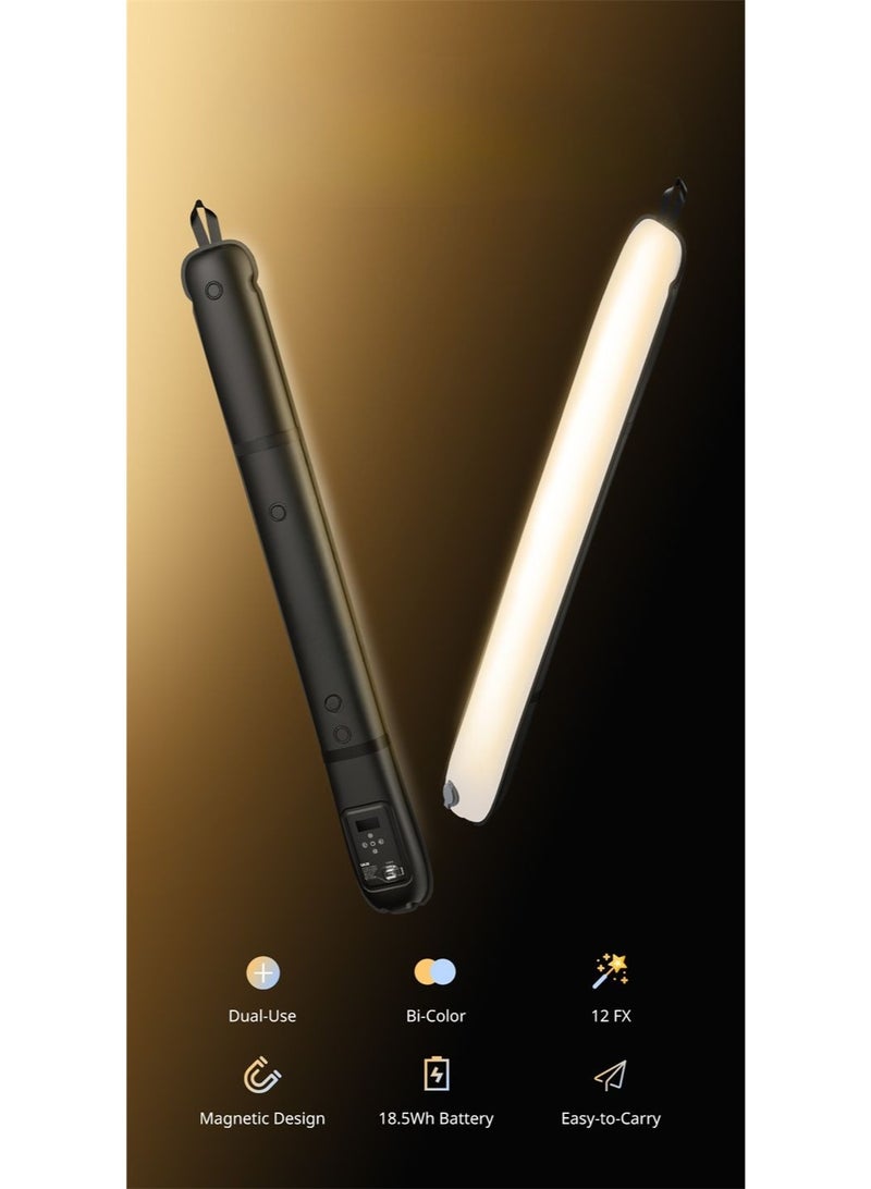مصباح أنبوبي LED محمول بقوة 20 وات، مزود بإضاءة تعبئة مغناطيسية ثنائية اللون، و12 تأثيرًا خاصًا، وبطارية قابلة لإعادة الشحن للتصوير الفوتوغرافي والبث المباشر - Image 5