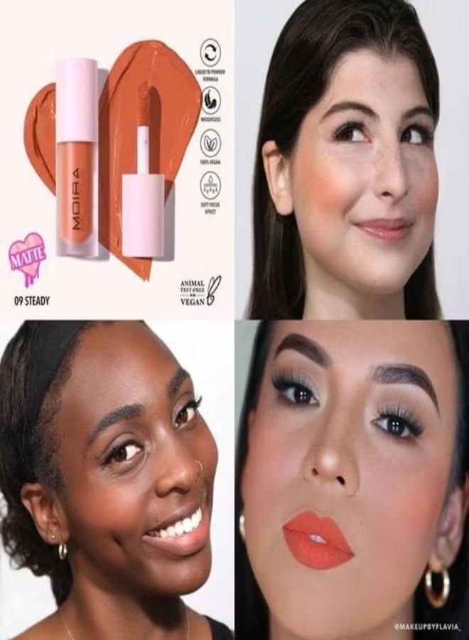 مويرا أحمر خدود سائل MOIRA Love Steady - 09: تركيبة ثابتة وخفيفة الوزن وقابلة للبناء، لمسة نهائية مطفية تدوم طويلًا، مرطبة وقابلة للمزج، نباتية وخالية من القسوة، 0.17 أونصة سائلة (5 مل) - Image 2