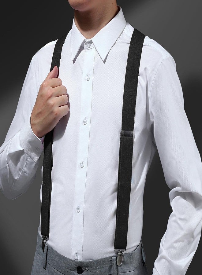 KOOELLE Suspenders for Men Heavy Duty Tuxedo Dress Pants 1.4 inch Solid Adjustable Elastic Y Back Mens Suspenders for Jeans, Black, One size - Image 2